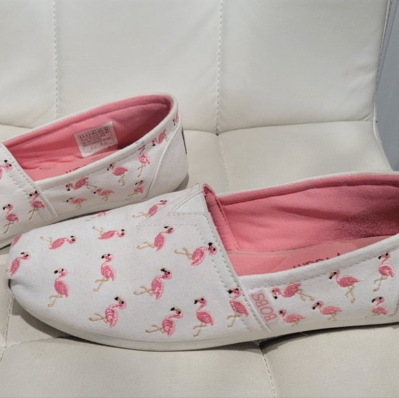 BOBS from Skechers Shoes - BOBS from Skechers Flamingo Print Flats - White and Pink